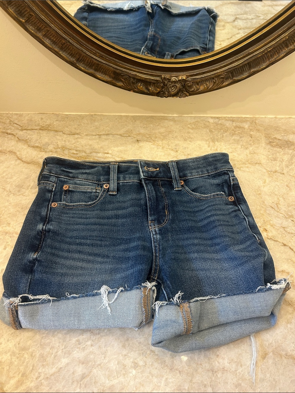 AE Women's Dark Blue Denim Cutoff Shorts